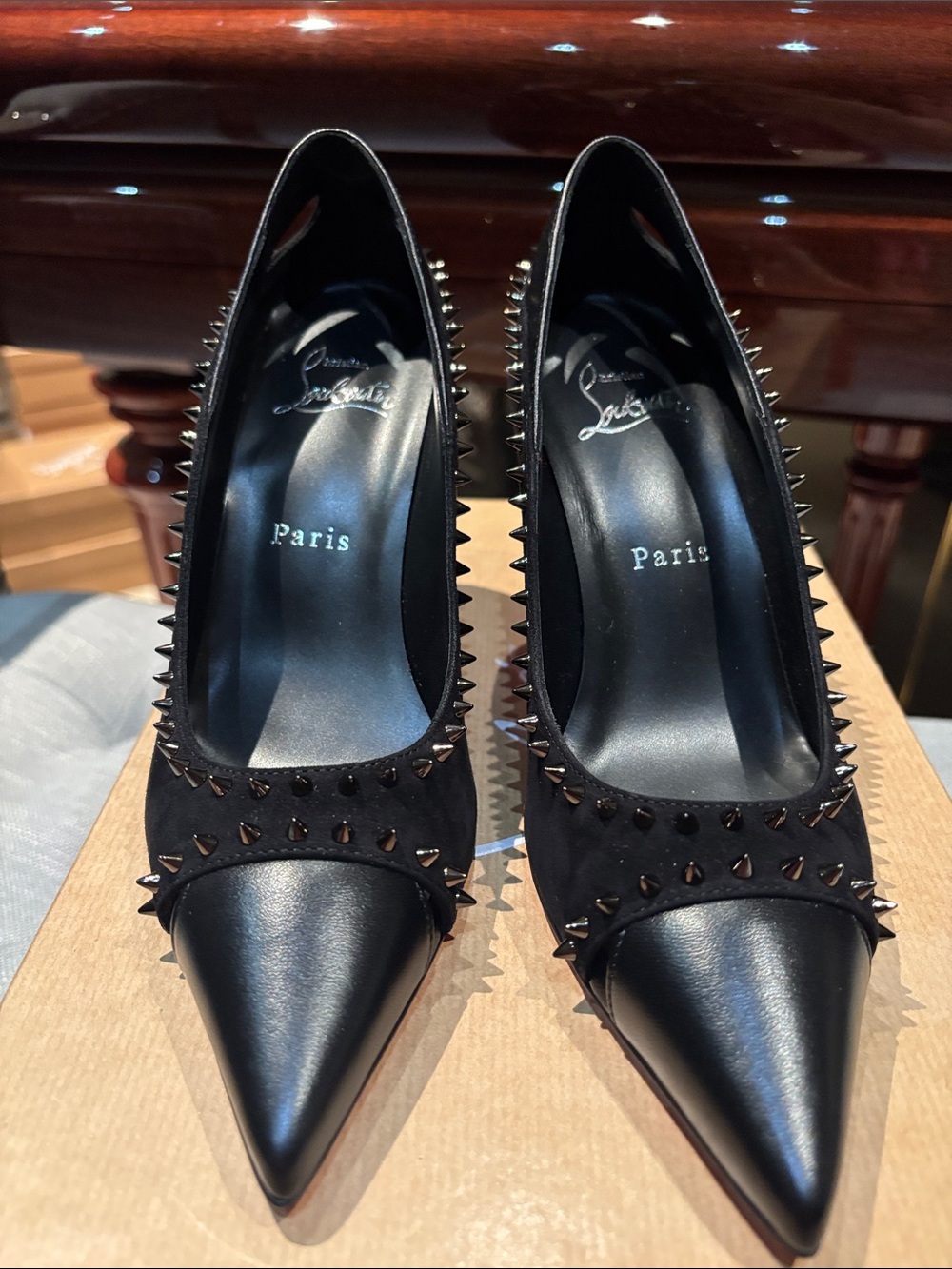 Authentic Christian Louboutin Black Studded Pointed-Toe Pumps